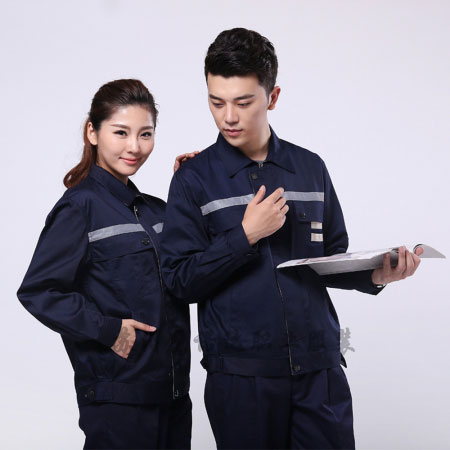 藏青拼米色滌棉線卡保潔物業(yè)工作服AC090-FC